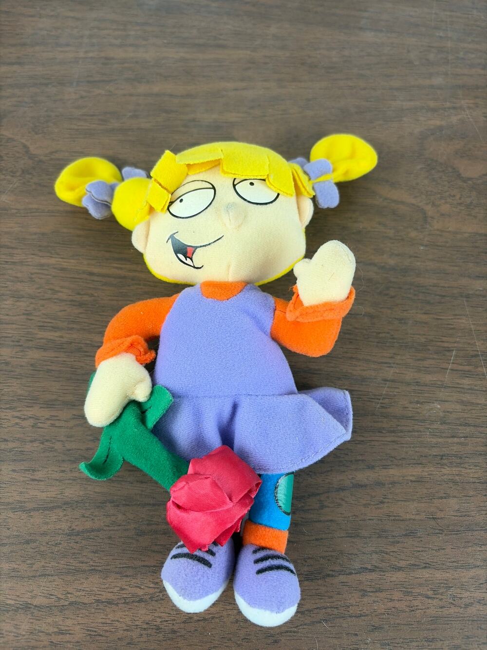 Vtg 1997 Rugrats Angelica Pickles Plush Doll Holding Rose Valentine Beanbag Toy